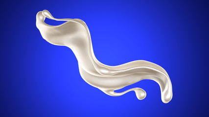 Splash of thick white liquid, milk. 3d illustration, 3d rendering.