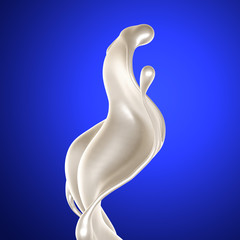 Splash of thick white liquid, milk. 3d illustration, 3d rendering.