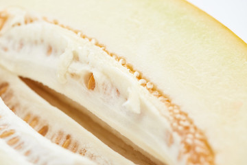 close up view of sweet delicious ripe melon with seeds