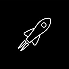 Rocket Line Icon On Black Background. Black Flat Style Vector Illustration
