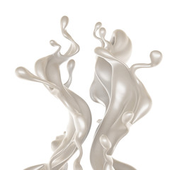 Splash of thick white liquid, milk. 3d illustration, 3d rendering.