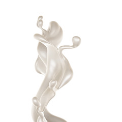 Splash of thick white liquid, milk. 3d illustration, 3d rendering.