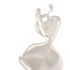 Splash of thick white liquid, milk. 3d illustration, 3d rendering.