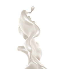 Splash of thick white liquid, milk. 3d illustration, 3d rendering.