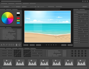 Cartoon Graphic Editor Concept Poster Card Background. Vector