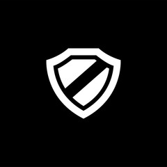 Shield Icon On Black Background. Black Flat Style Vector Illustration