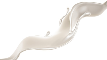 Splash of thick white liquid, milk. 3d illustration, 3d rendering.