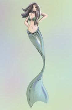 mermaid poster design - full color illustration