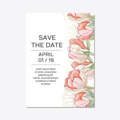Elegant floral invite set modern card in tulips