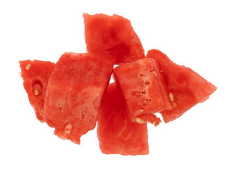 Watermelon chunks on a white background top view