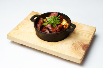 omelet with hunting sausages and greens