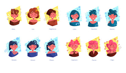 Vector. Cartoon. Isolated art on white background. Signs of zodiac