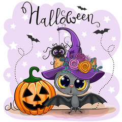 Cute Cartoon Bat with pumpkin