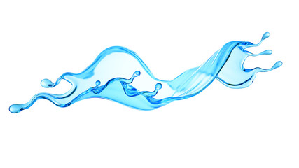 Splash of clear blue liquid, water. 3d illustration, 3d rendering.