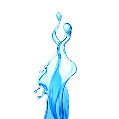 Splash of clear blue liquid, water. 3d illustration, 3d rendering.