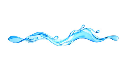 Splash of clear blue liquid, water. 3d illustration, 3d rendering.