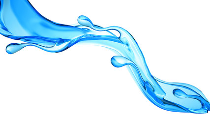 Splash of clear blue liquid, water. 3d illustration, 3d rendering.