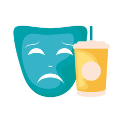 container beverage with theater mask