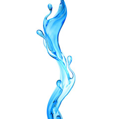 Splash of clear blue liquid, water. 3d illustration, 3d rendering.