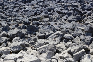 A close view of the pile of rocks and stones textures.