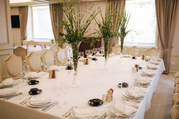 Table in the restaurant. Served and decorated table
