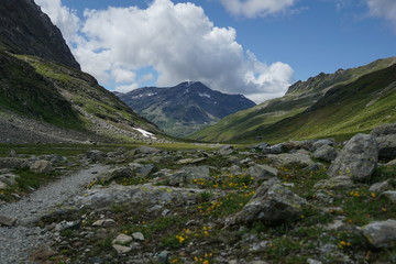 Naklejka na ściany i meble Swiss alps, vereina valley in Davos Klosters Graubünden