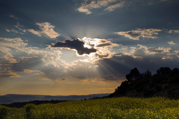 Sun shining behind the clouds