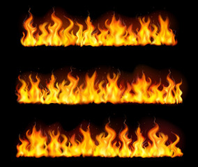 Realistic Fire Flame Borders Icon Set
