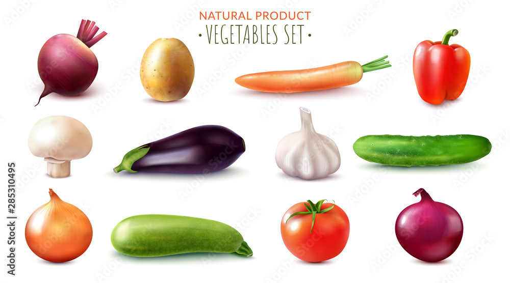 Sticker natural vegetables realistic set