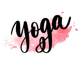 Yoga studio concept logo design. Elegant hand lettering for your design. Can be printed on greeting cards, paper and textile designs, etc.