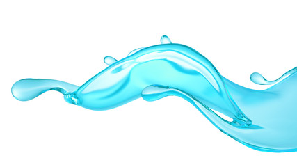 Splash of clear blue liquid, water. 3d illustration, 3d rendering.