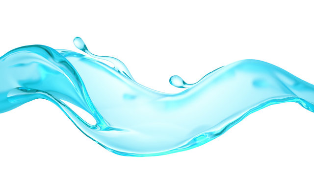 Splash of clear blue liquid, water. 3d illustration, 3d rendering.