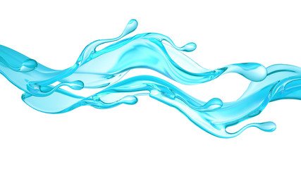 Splash of clear blue liquid, water. 3d illustration, 3d rendering.