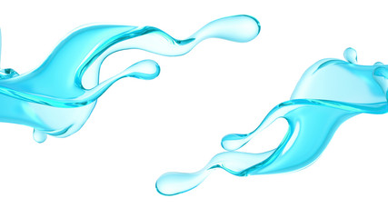 Splash of clear blue liquid, water. 3d illustration, 3d rendering.