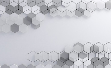 Fondo abstracto de alta tecnología digital. Fondo de hexágonosFormas geométricas en fondo blanco.Circuito y redes.