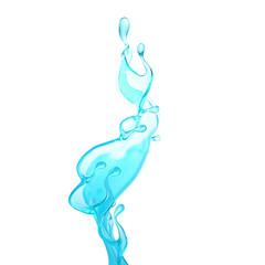 Splash of clear blue liquid, water. 3d illustration, 3d rendering.