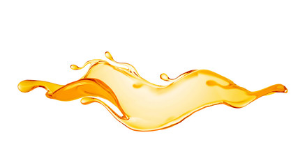 A splash of orange, yellow clear liquid. 3d illustration, 3d rendering.