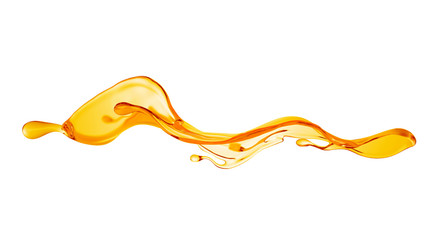 A splash of orange, yellow clear liquid. 3d illustration, 3d rendering.