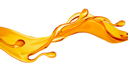 A splash of orange, yellow clear liquid. 3d illustration, 3d rendering.