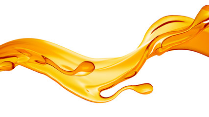 A splash of orange, yellow clear liquid. 3d illustration, 3d rendering.