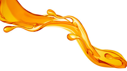 A splash of orange, yellow clear liquid. 3d illustration, 3d rendering.