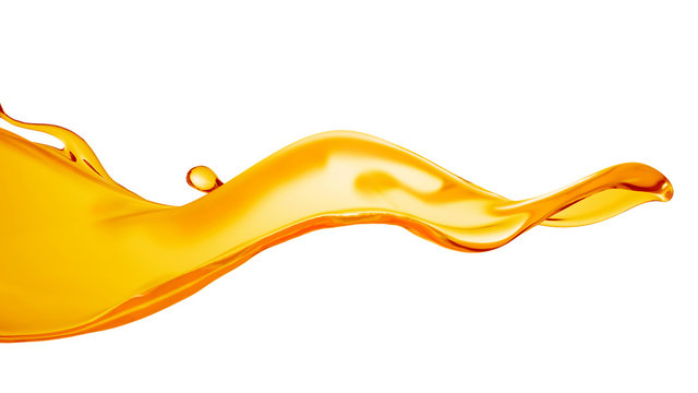 A splash of orange, yellow clear liquid. 3d illustration, 3d rendering.