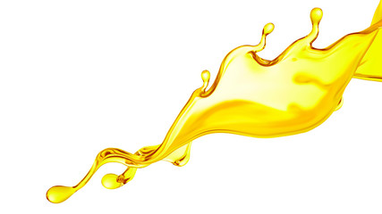 A splash of orange, yellow clear liquid. 3d illustration, 3d rendering.