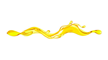 A splash of orange, yellow clear liquid. 3d illustration, 3d rendering.