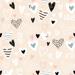 Gordijnen Seamless childish pattern with hand drawn hearts. Creative abstract kids texture for fabric, wrapping, textile, wallpaper, apparel. Vector illustration © solodkayamari