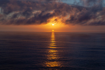 Beautiful sunset on horizon at the atlantic sea