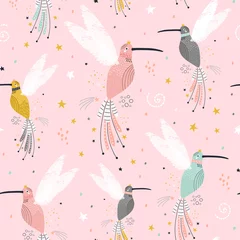 Wall murals Scandinavian style Seamless childish pattern with fairy collibi, stars. Creative scandinavian style kids texture for fabric, wrapping, textile, wallpaper, apparel. Vector illustration