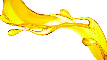 A splash of orange, yellow clear liquid. 3d illustration, 3d rendering.