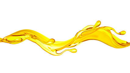 A splash of orange, yellow clear liquid. 3d illustration, 3d rendering.