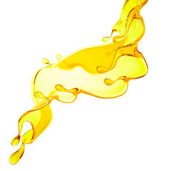 A splash of orange, yellow clear liquid. 3d illustration, 3d rendering.